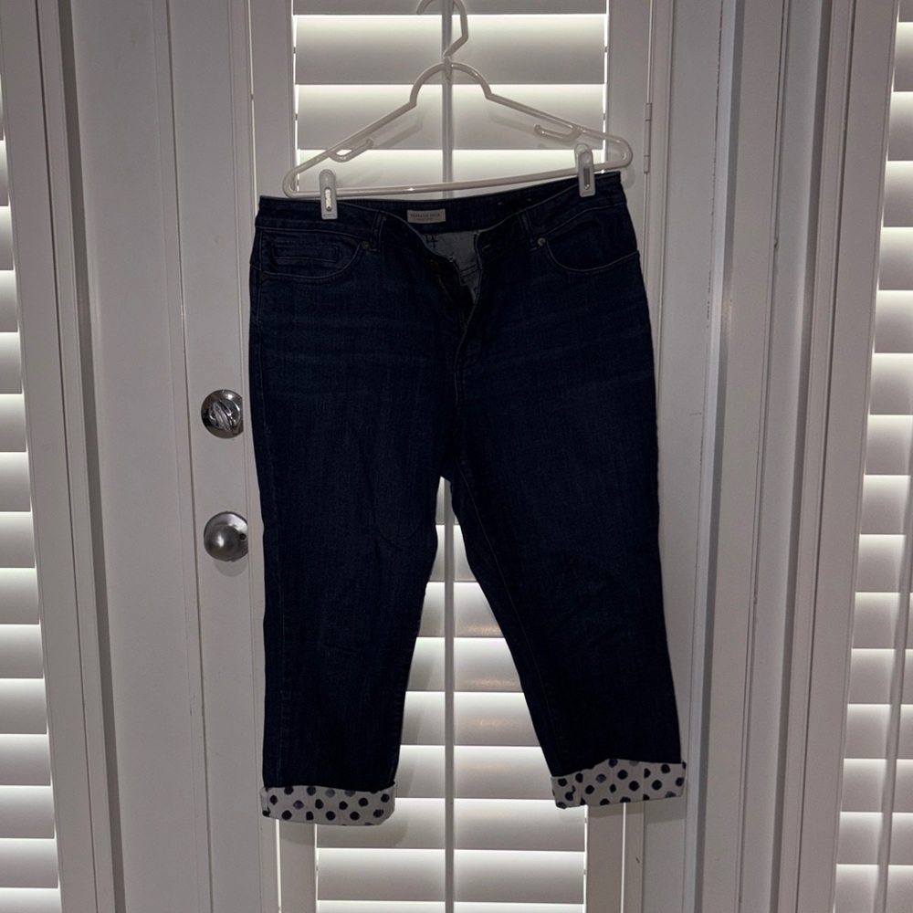 Coldwater Creek Navy Cropped Jeans with Polka Dot Cuffs
